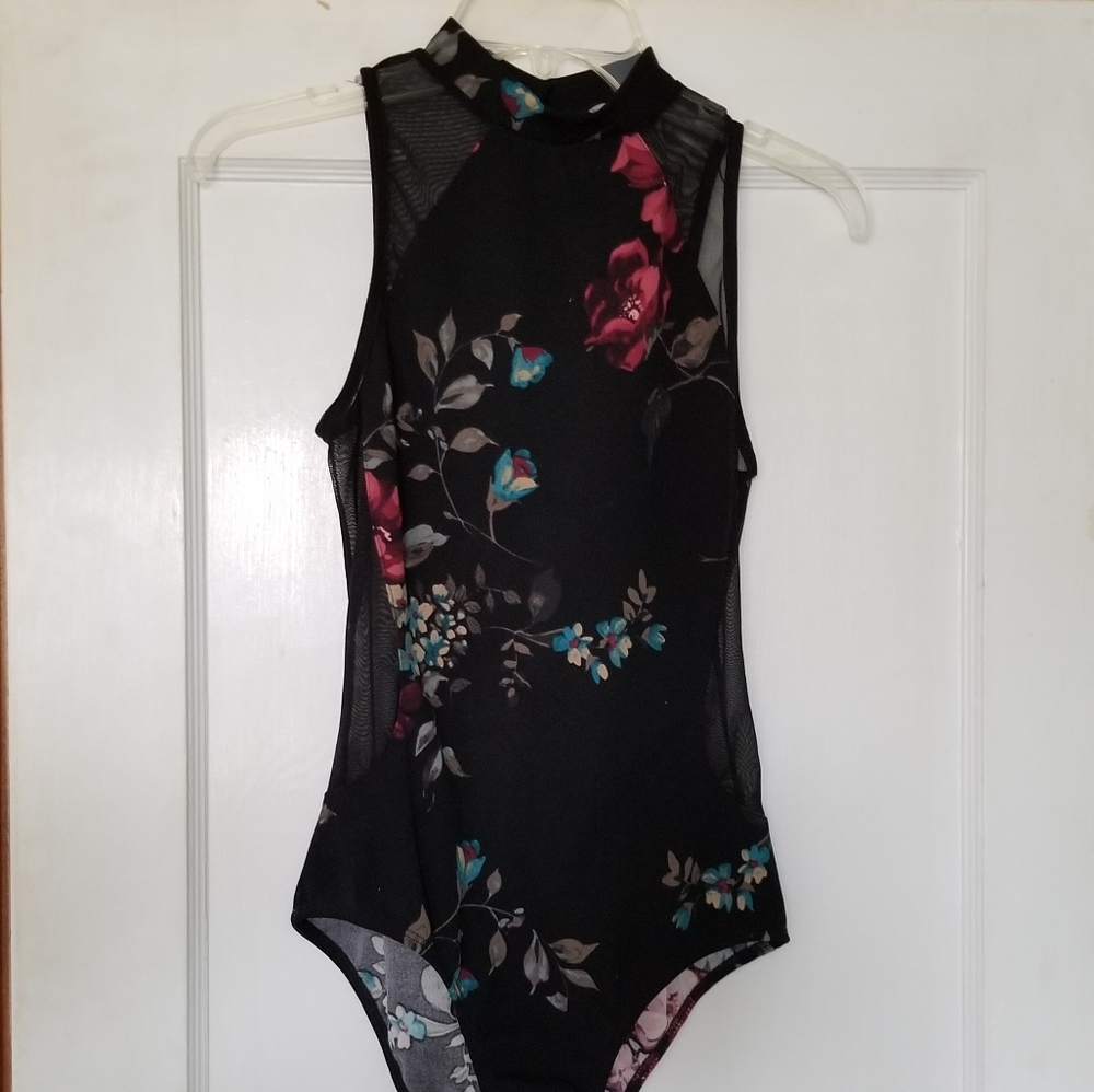 Charlotte Russe halter neck floral mesh bodysuit